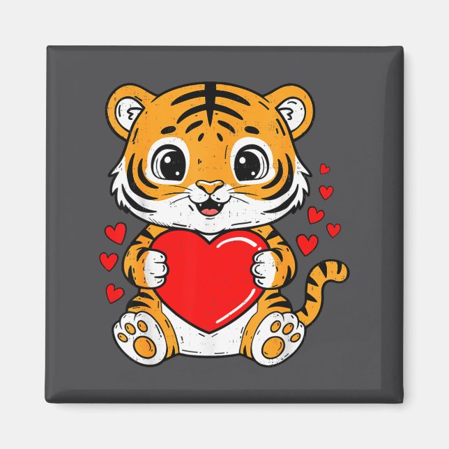 Íman Cute Tiger Holding Heart Kawaii Valentines Day Men (Frente)