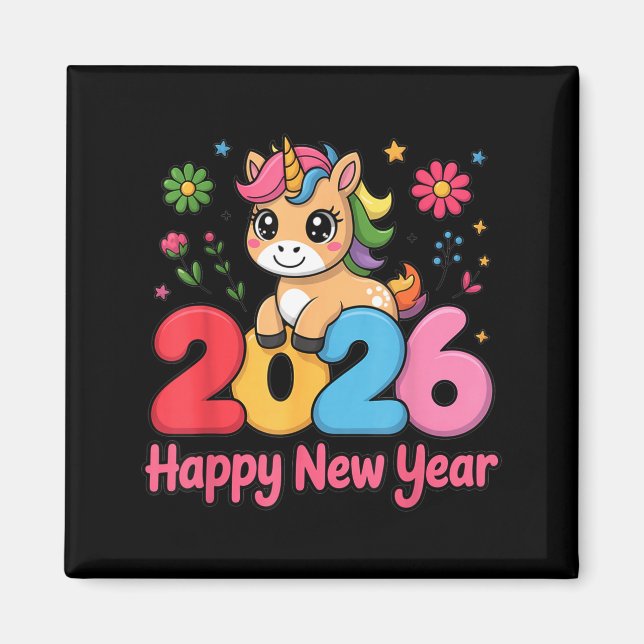Íman Cute Unicorn 2026 Horse Year Happy New Year Kawaii (Frente)
