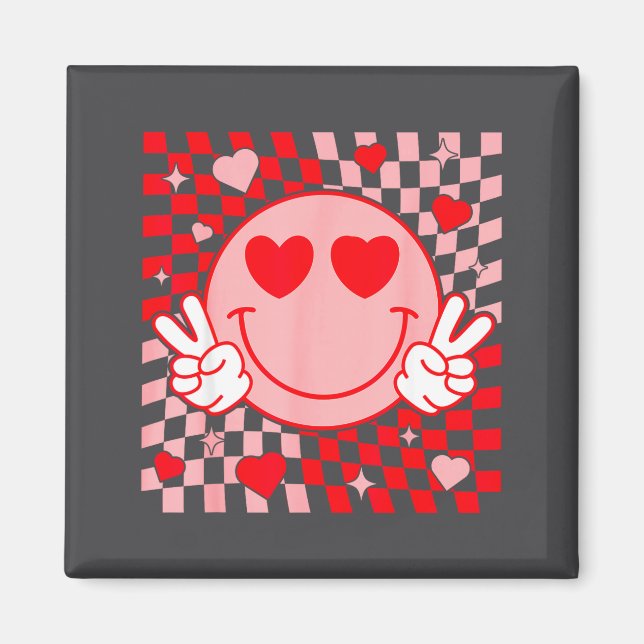 Íman Cute Valentine Smile Face Smiling Checkered Patter (Frente)