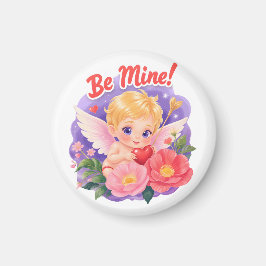 Íman Cute Valentine's Day Cupid with "Be Mine"