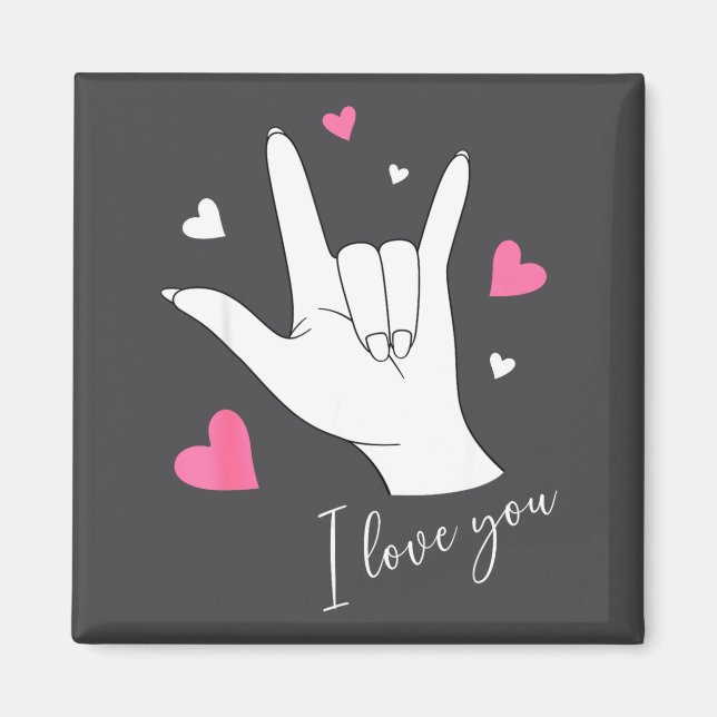 Íman Cute Valentines Day Hearts I Love You Hand Sign La (Frente)