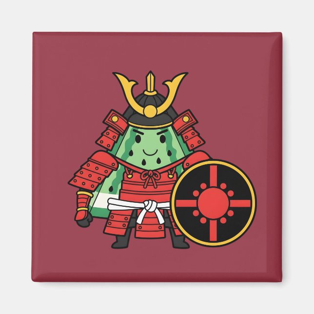Íman Cute Watermelon Shogun Samurai Warrior Illustratio (Frente)