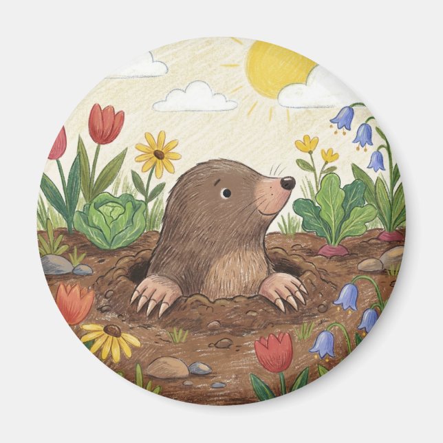 Íman Cute Whimsical Garden Mole (Frente)