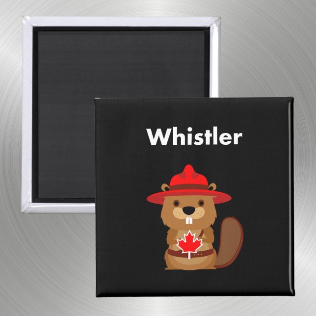 Íman Cute Whistler Canada Beaver com Maple Leaf Dark (Criador carregado)