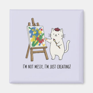 Íman Cute White Cat Abstract Painting Lilac Aesthetics