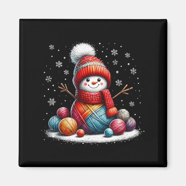 Íman Cute Yarn Snowman Quilter Christmas Crochet Knitti (Frente)