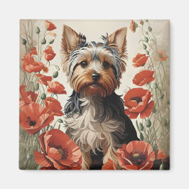 Íman Cute Yorkshire Terrier Botanical Red Poppies