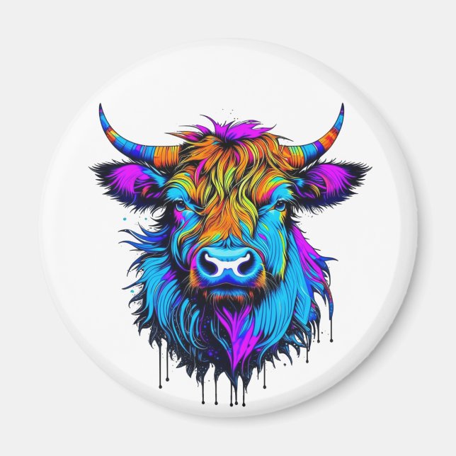Íman Cyberpunk Colorful Ai Highland Cow (Frente)