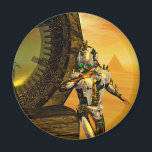 Íman CYBORG TITAN EM DESERTO DA HIPERION Science Fictio<br><div class="desc">Imagem artística, colorida e brilhante de ficção científica em cores amarela, verde, castanha, branca. Titan cyborg da Hyperion com sua vibrante carapaça metálica cromática reflexiva em um ambiente surreal com pirâmides, sol quente, deserto semelhante a uma paisagem egípcia, quadro de animação do filme 3D Hyperion World . É também um...</div>