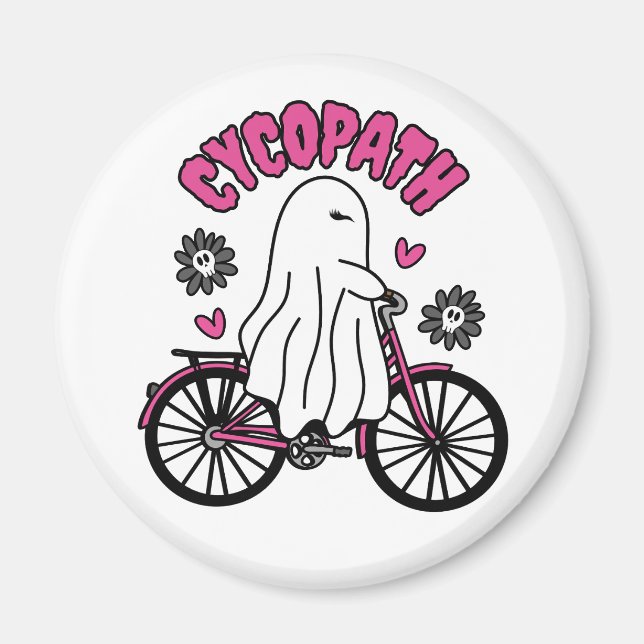 Íman Cycopath Halloween Ghost em Bicicleta Rosa (Frente)