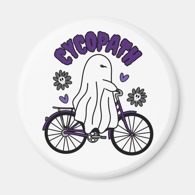 Íman Cycopath Halloween Ghost em Bicicleta Roxa (Frente)