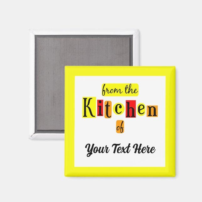 Íman Da Cozinha de Borda Amarela Personalizada Retro (Front/Back)