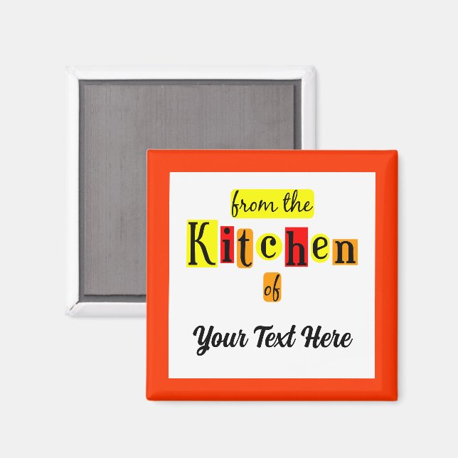 Íman Da Cozinha de Borda Laranja Personalizada Retro (Front/Back)