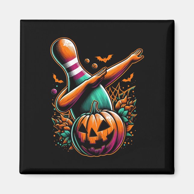 Íman Dabbing Boliche Pumpkin Spooky Halloween Bowli (Frente)