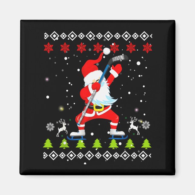 Íman Dabbing Santa Hockey Ugly Christmas Sweater Xmas  (Frente)