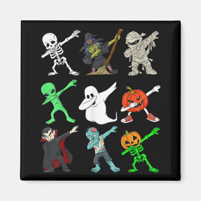 Íman Dabbing Skeleton Witness E Monstros Halloween (Frente)