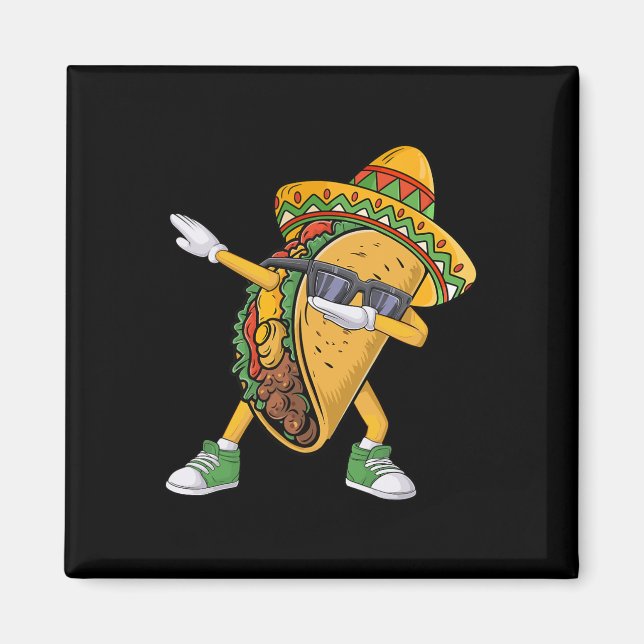 Íman Dabbing Taco Cinco De Mayo Engraçado Comida mexica (Frente)