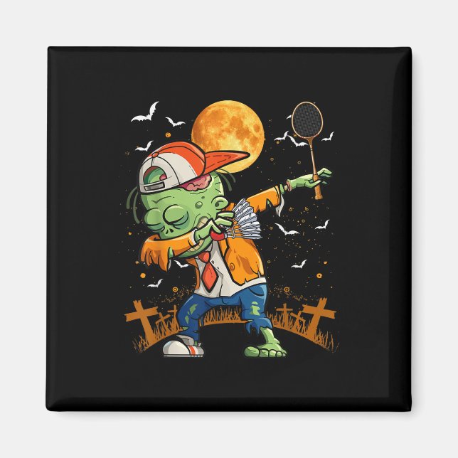 Íman Dabbing Zombie jogando Badminton Halloween Badmint (Frente)