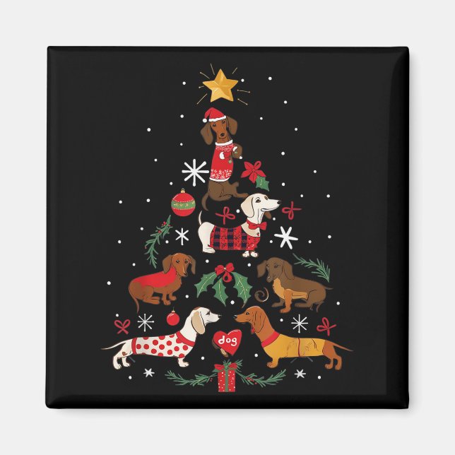 Íman Dachshund Através Da Neve Cachorro Engraçado Árvor (Frente)