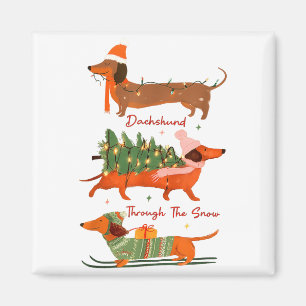 Íman Dachshund Através Da Neve Feliz Natal Dachshu