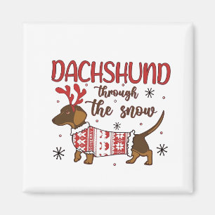 Íman Dachshund Através da Neve Natal Amante de Cães