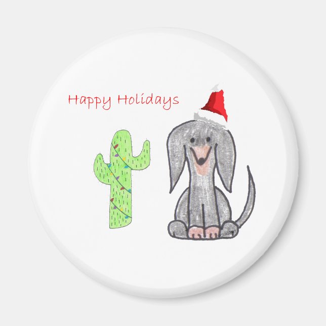 Íman Dachshund Black Cactus Christmas (Frente)