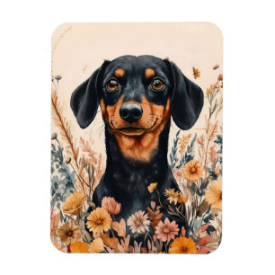 Íman Dachshund Bonito com Flores Selvagens Flexível