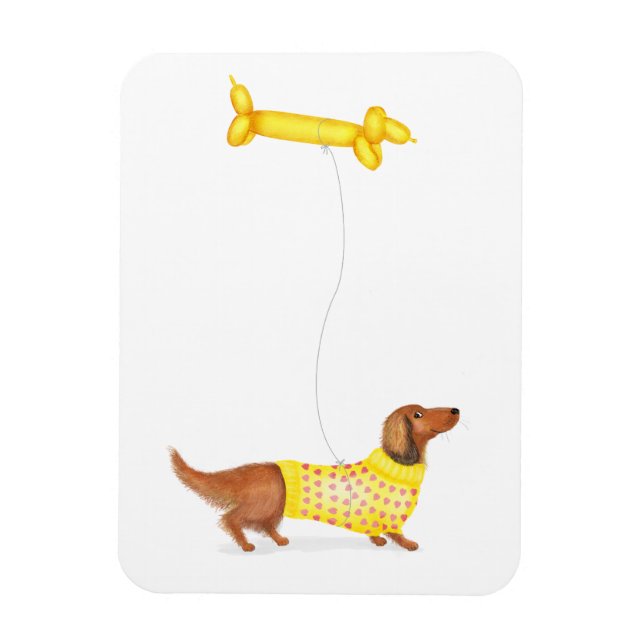 Íman Dachshund bonito com íman de balão para cães de sa (Vertical)