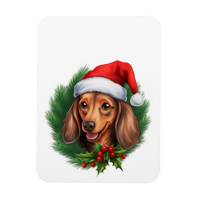 Íman Dachshund Christmas Wreath (Vertical)