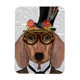 Íman Dachshund com chapéu e óculos