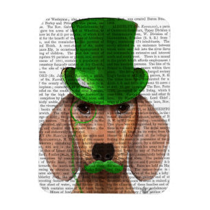 Íman Dachshund com chapéu verde e bigode
