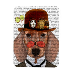 Íman Dachshund com o Chapéu de Bowler Steampunk