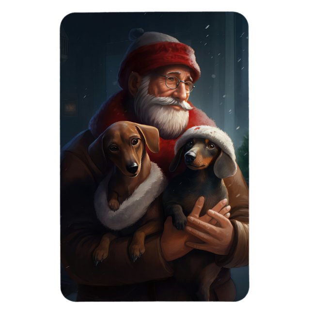 Íman Dachshund Com Papai Noel Natal Festivo (Vertical)