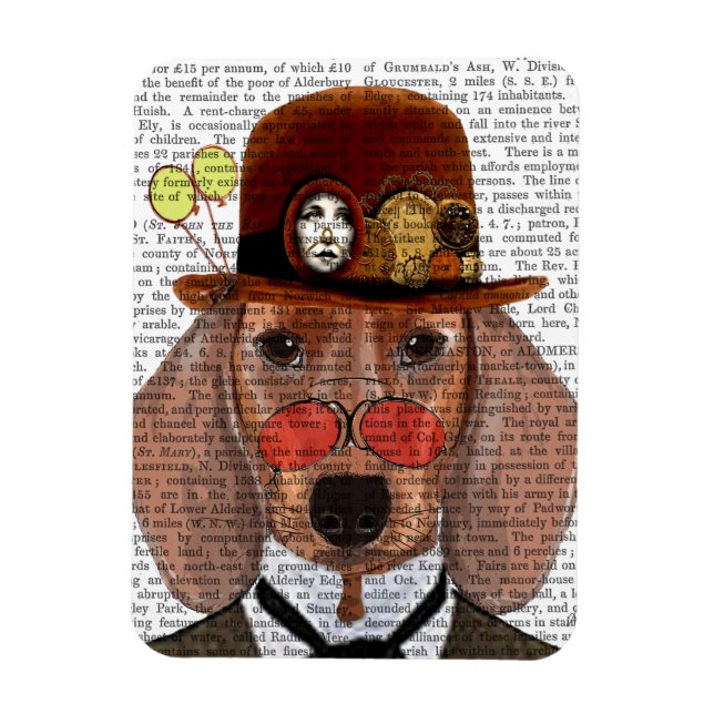 Íman Dachshund com Steampunk Bowler Hat (Vertical)
