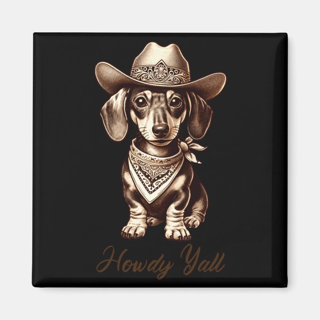 Íman Dachshund Cowboy Cute Sausage Dog Cowboy Weiner Pu (Frente)