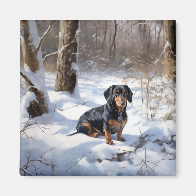 Íman Dachshund Deixe Nevar Natal (Frente)