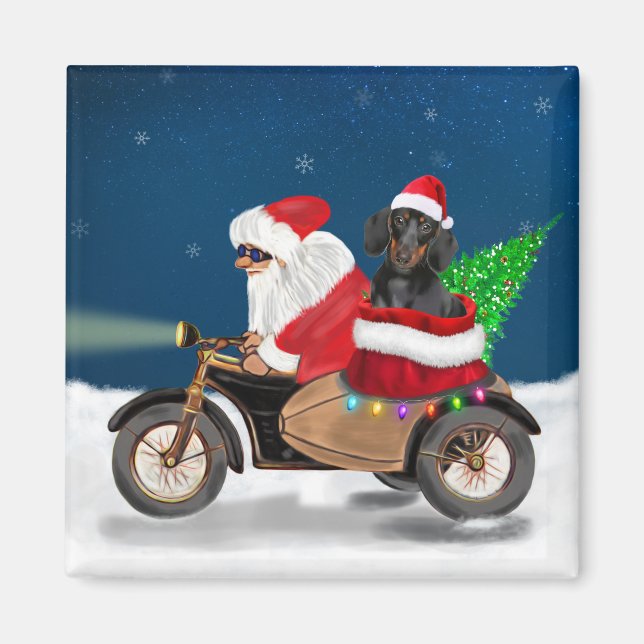 Íman Dachshund Dog Natal Papai Noel (Frente)