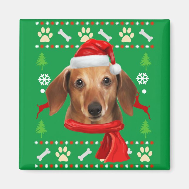 Íman Dachshund Dog Ugly Christmas (Frente)