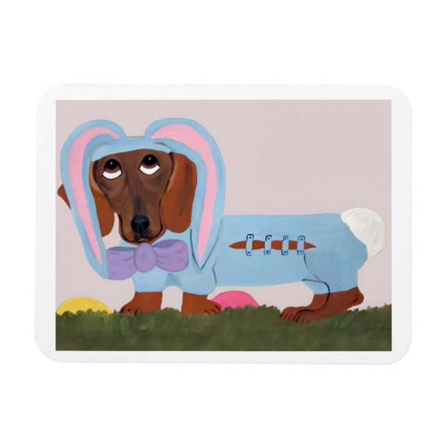 Íman Dachshund Easter Bunny Card (Horizontal)
