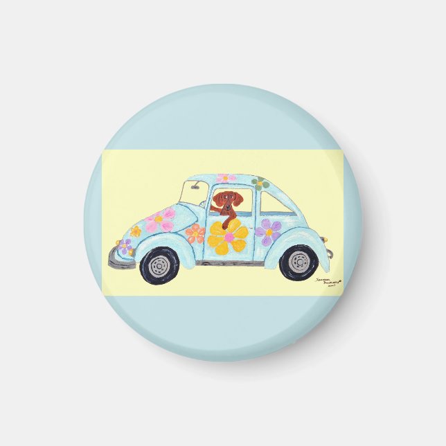 Íman Dachshund em carro Hippie  (Frente)