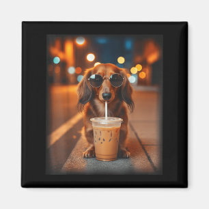Íman Dachshund engraçado bebendo café gelado amante do