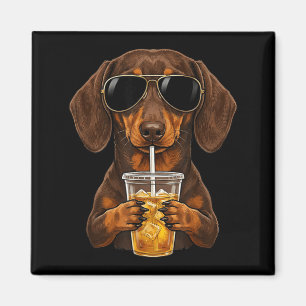Íman Dachshund engraçado bebendo café gelado meme de ca
