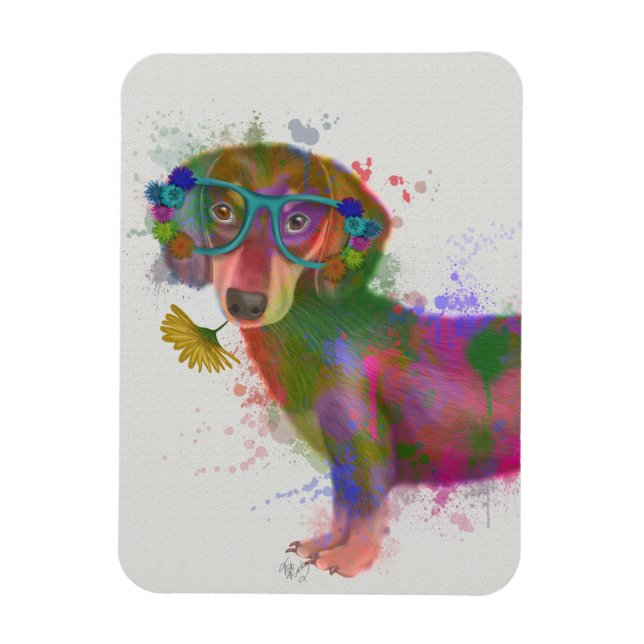 Íman Dachshund & Glass Rainbow Splash (Vertical)