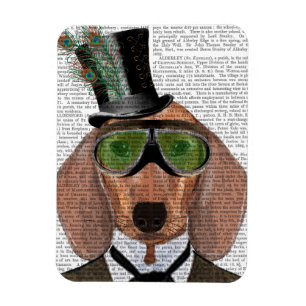 Íman Dachshund Green Goggles Top Hat