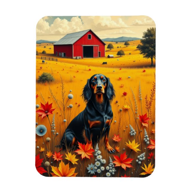 Íman dachshund na fazenda no outono (Vertical)