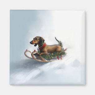 Íman Dachshund Natal neve inverno
