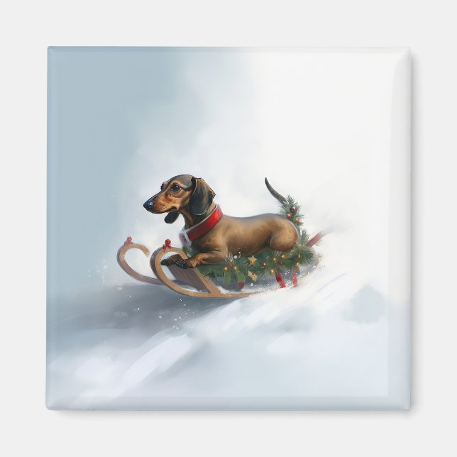 Íman Dachshund Natal neve inverno (Frente)