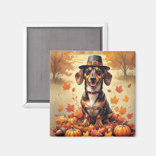 Íman Dachshund No Outono Deixa Arte De Ação De Graças