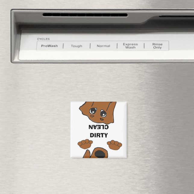 Íman dachshund red peeeeing cartoon sujo limpo (In Situ (Dishwasher))