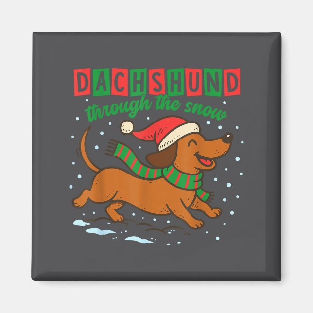 Íman Dachshund Through The Snow Funny Christmas Wiener  (Frente)